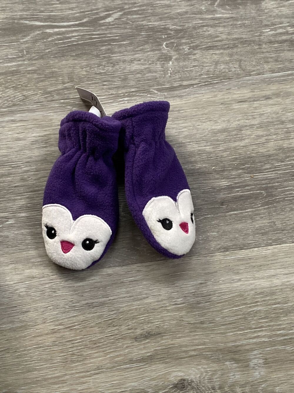 The Childrens Place Girls Purple Print Winter Gloves Mittens SZ 12/24 Penguins